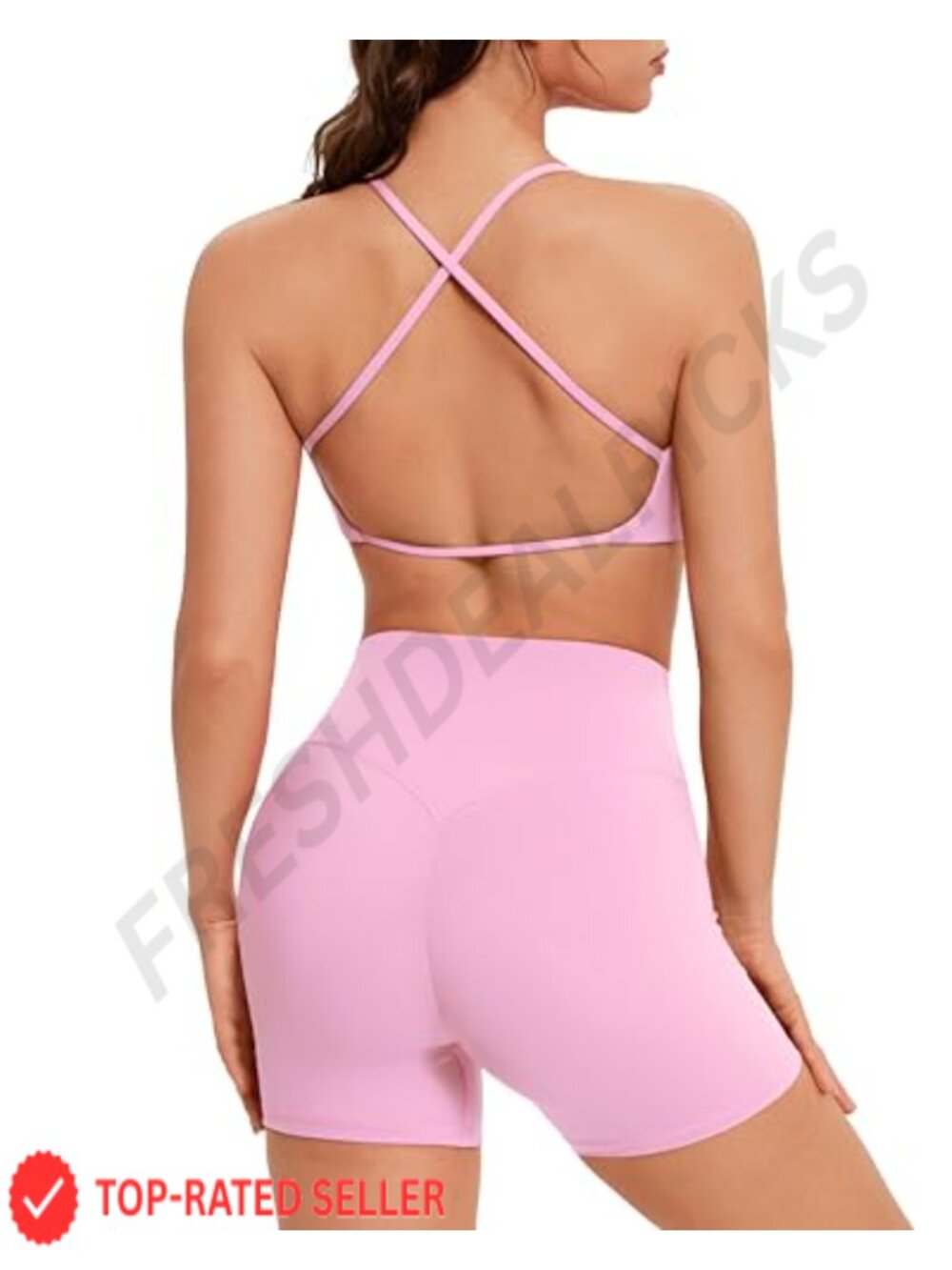2 Piece Workout Set Cross Back Strappy Sports Bra & Scrunch Shorts Gym Outfit